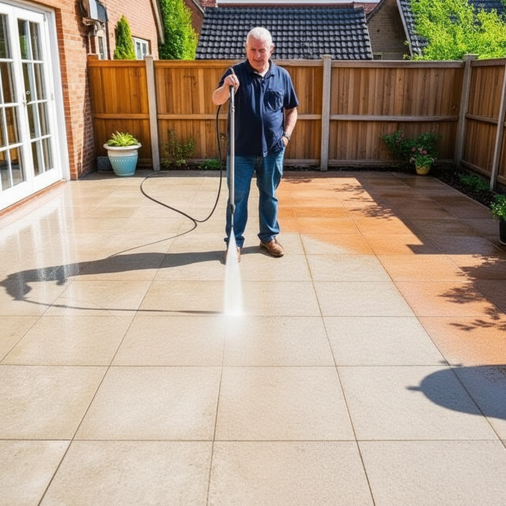 Professional driveway and patio pressure washing service in Falkirk, Central Scotland